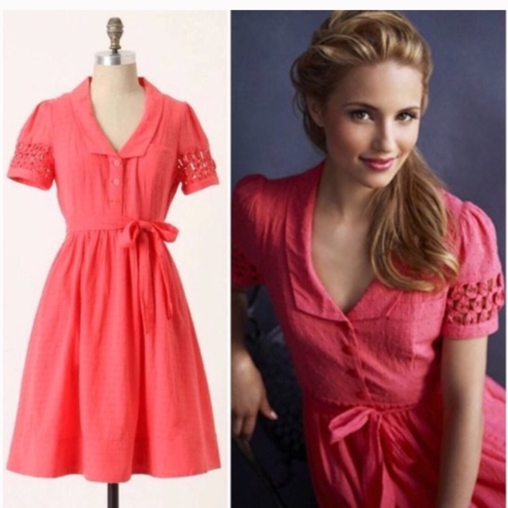 Anthropologie tiny windows coral dress by Maeve